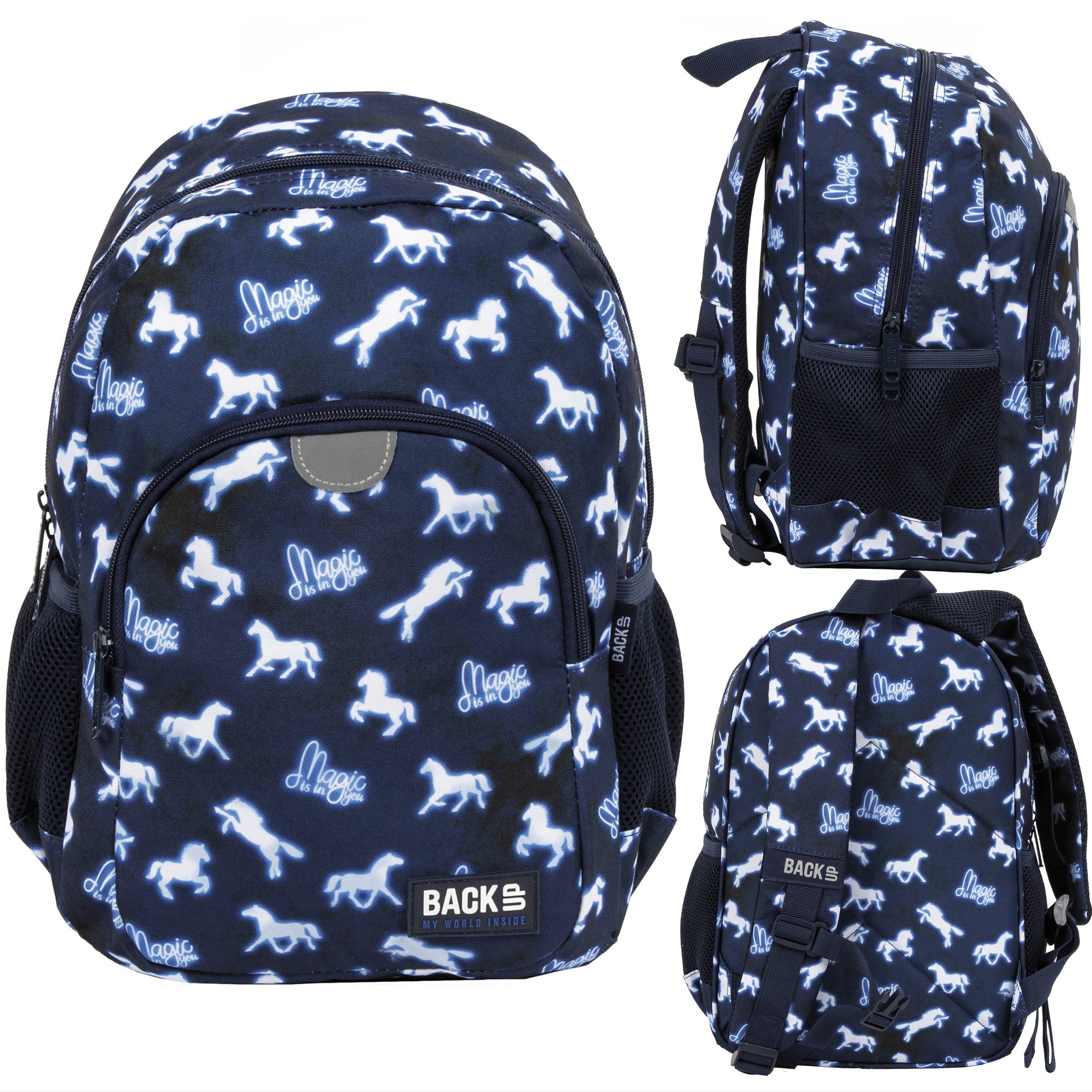 Ghiozdan ergonomic clasa pregatitoare, Zola, 2 compartimente, 2 buzunare plasa, bretele reglabile, greutate redusa, elemente reflectorizante, 34 x 26 x 14 cm, albastru cu caluti albi Ghiozdan ergonomic clasa pregatitoare, Zola, 2 compartimente, 2 buzunare plasa, bretele reglabile, greutate redusa, elemente reflectorizante, 34 x 26 x 14 cm, albastru cu caluti albi